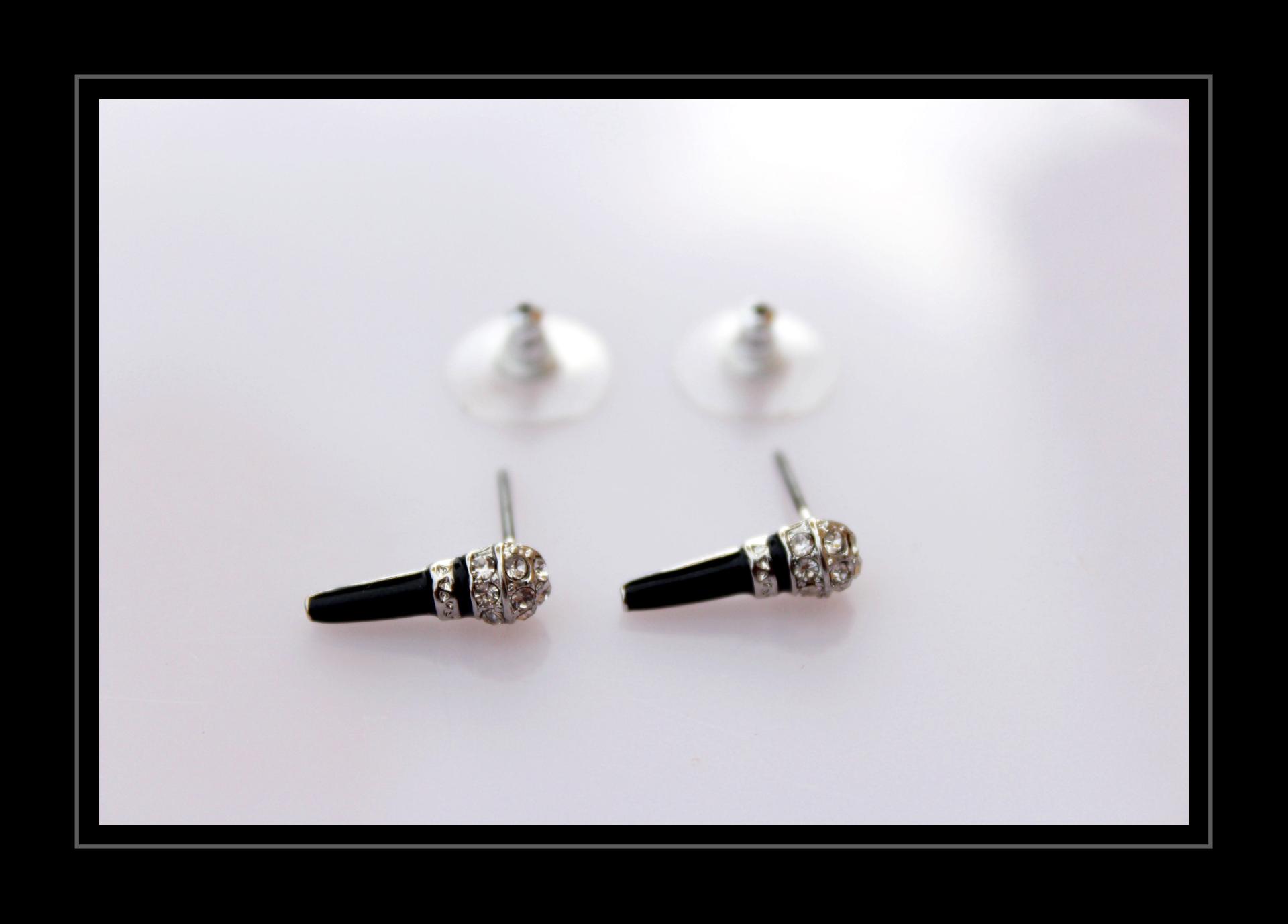 Microphone Earrings Silver and Black