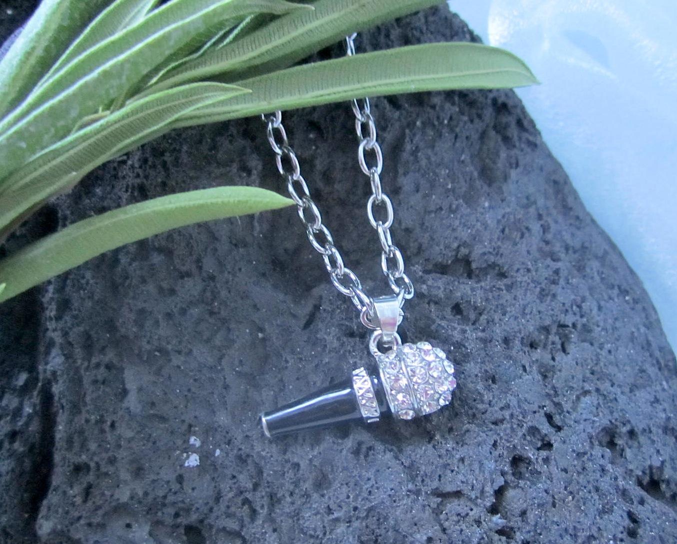 Microphone Necklace with Crystals