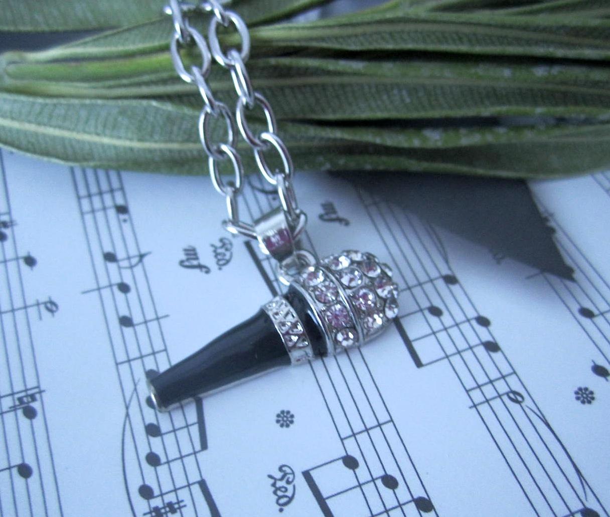 Microphone Necklace with Crystals