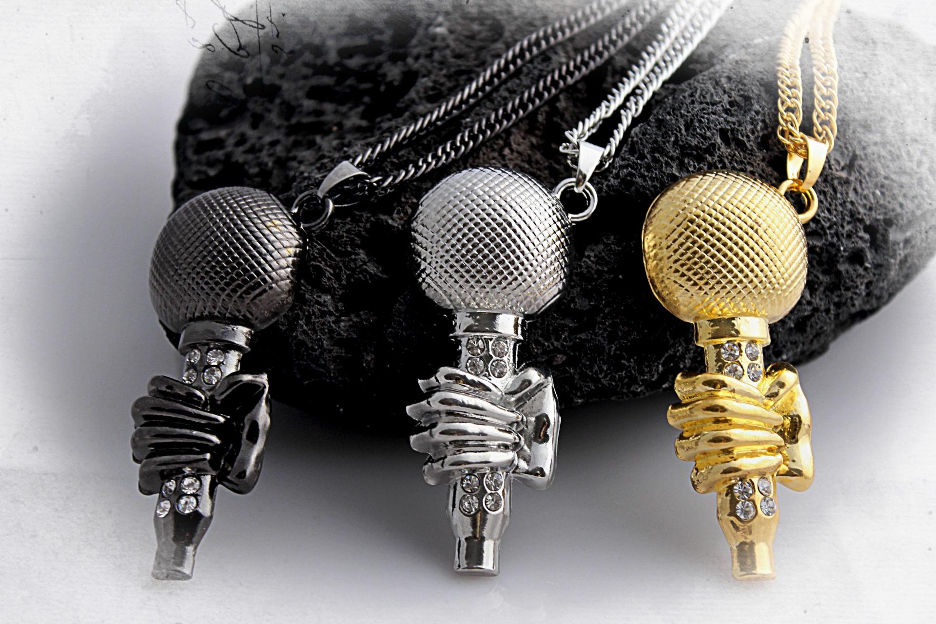 Microphone with Hand Pendant - Statement Hip Hop Style