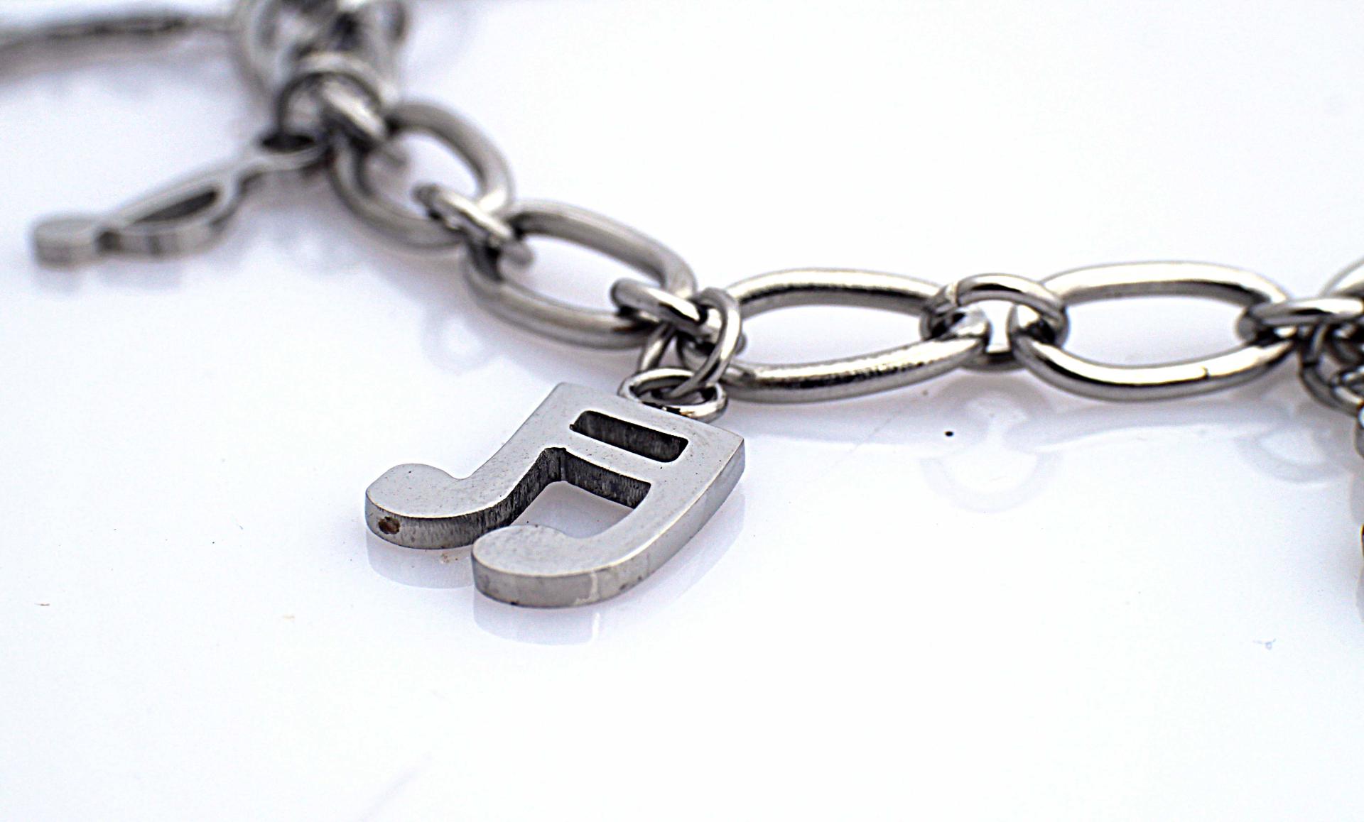 Stainless Steel Musical Double Bar Treble Clef Notes Charm Bracelet