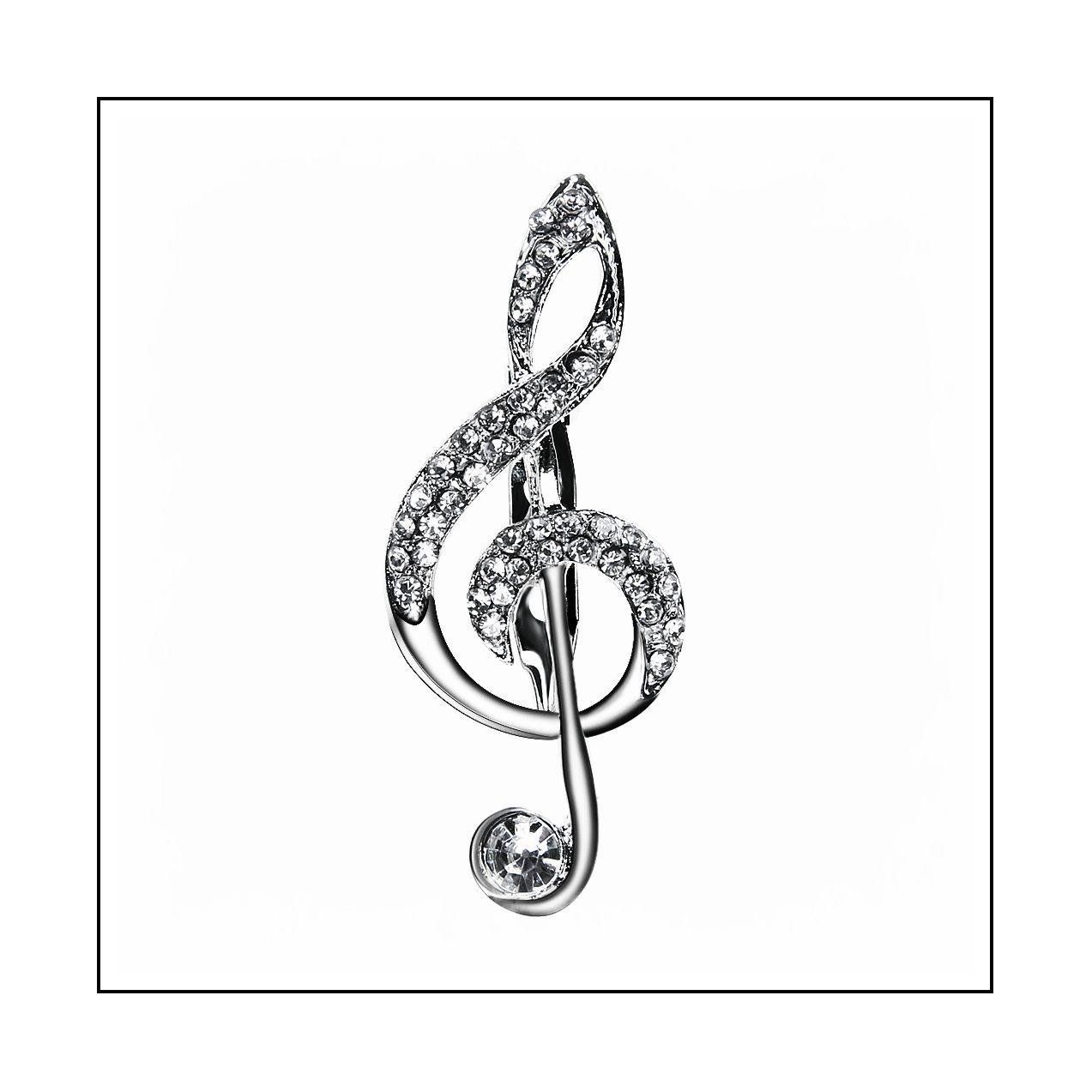 Music G Clef Brooch With Crystal Stones