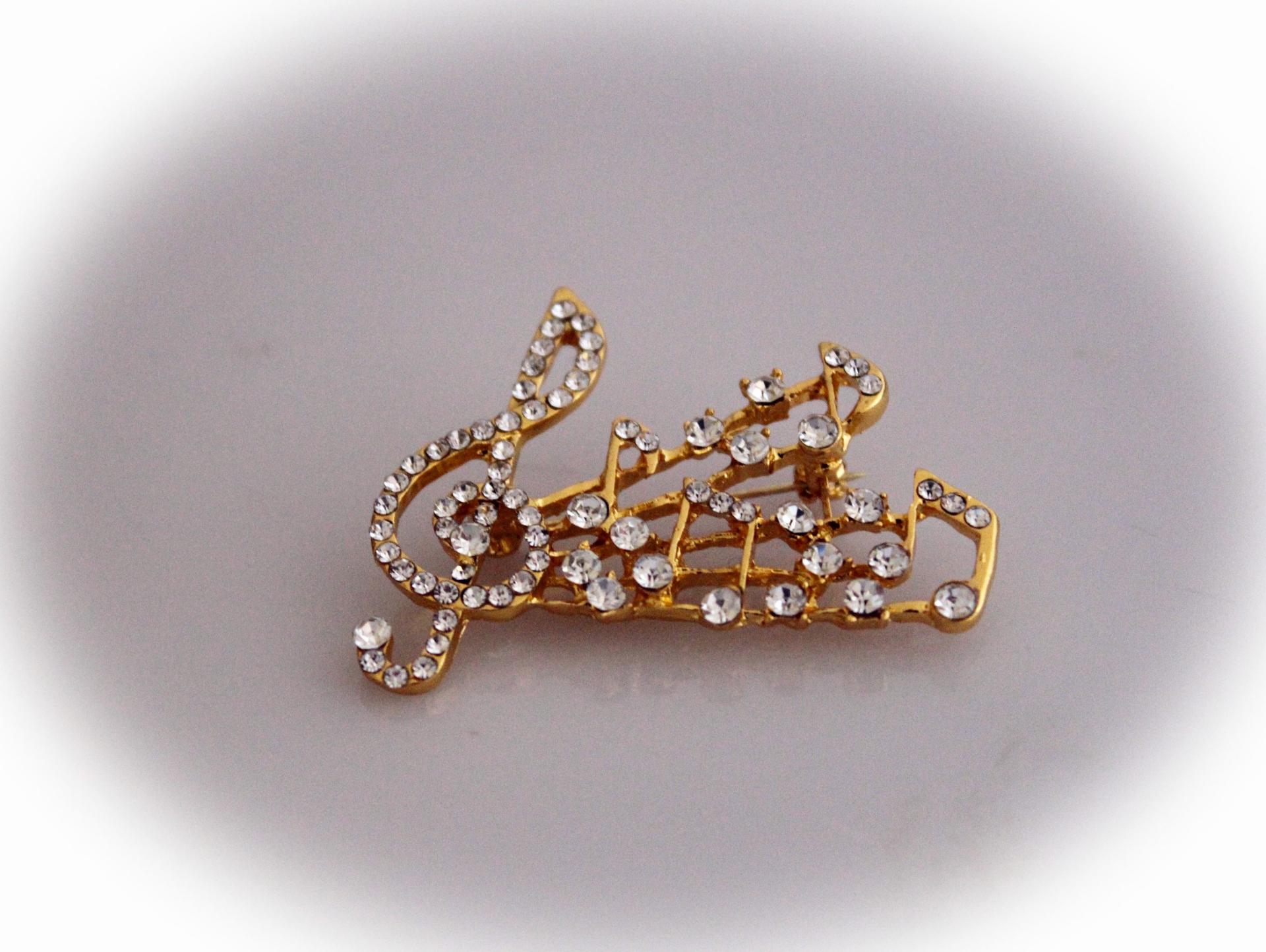 Music Note and Clef Brooch with Austrian Crystals