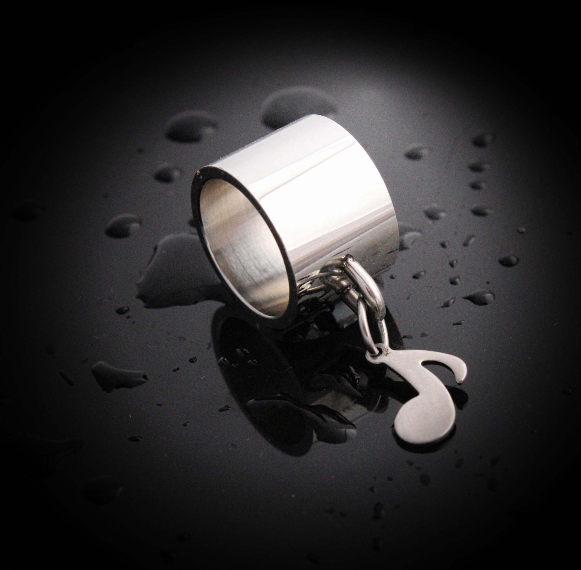 Wide Ring With Music Note Dangle Charm Stainless Steel