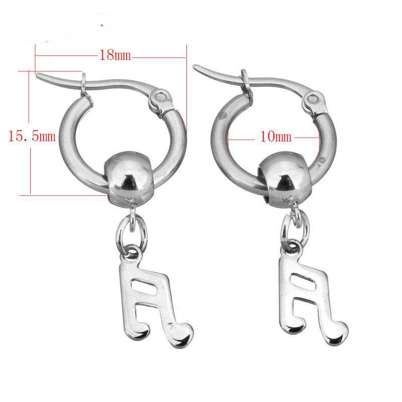 Music Note Dangle Earrings In Stainless Steel  With Lever Back