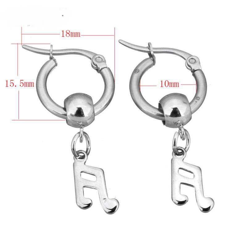 Music Note Dangle Earrings In Stainless Steel With Lever Back