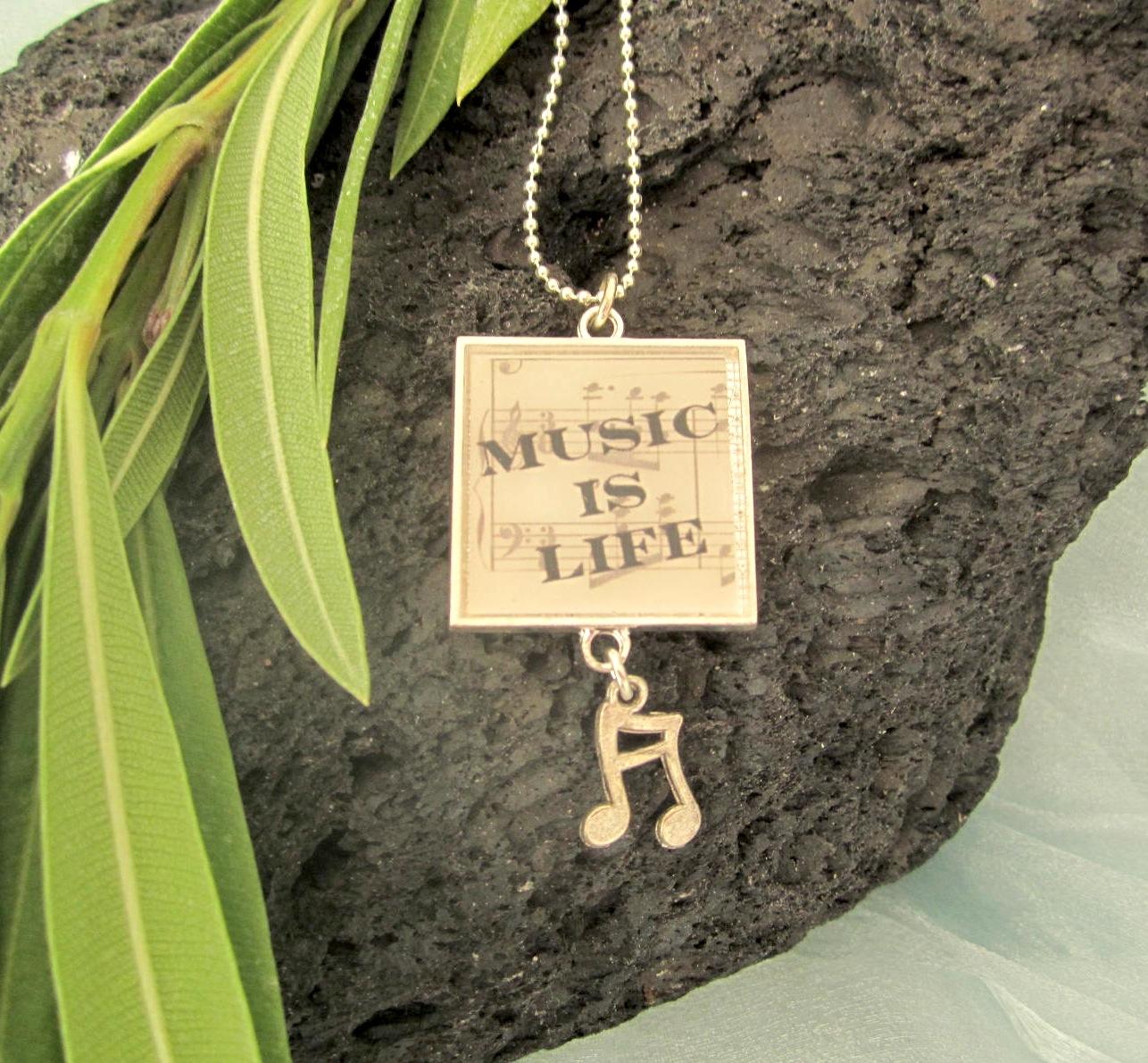 Music Is Life - Funky Resin Pendant With Music Note Charm