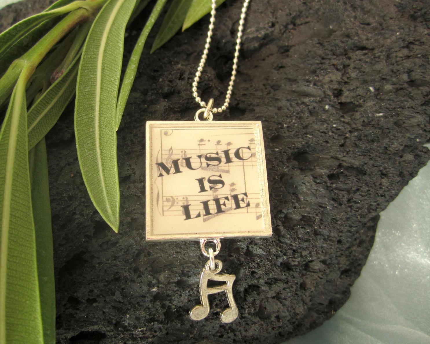 Music Is Life - Funky Resin Pendant With Music Note Charm