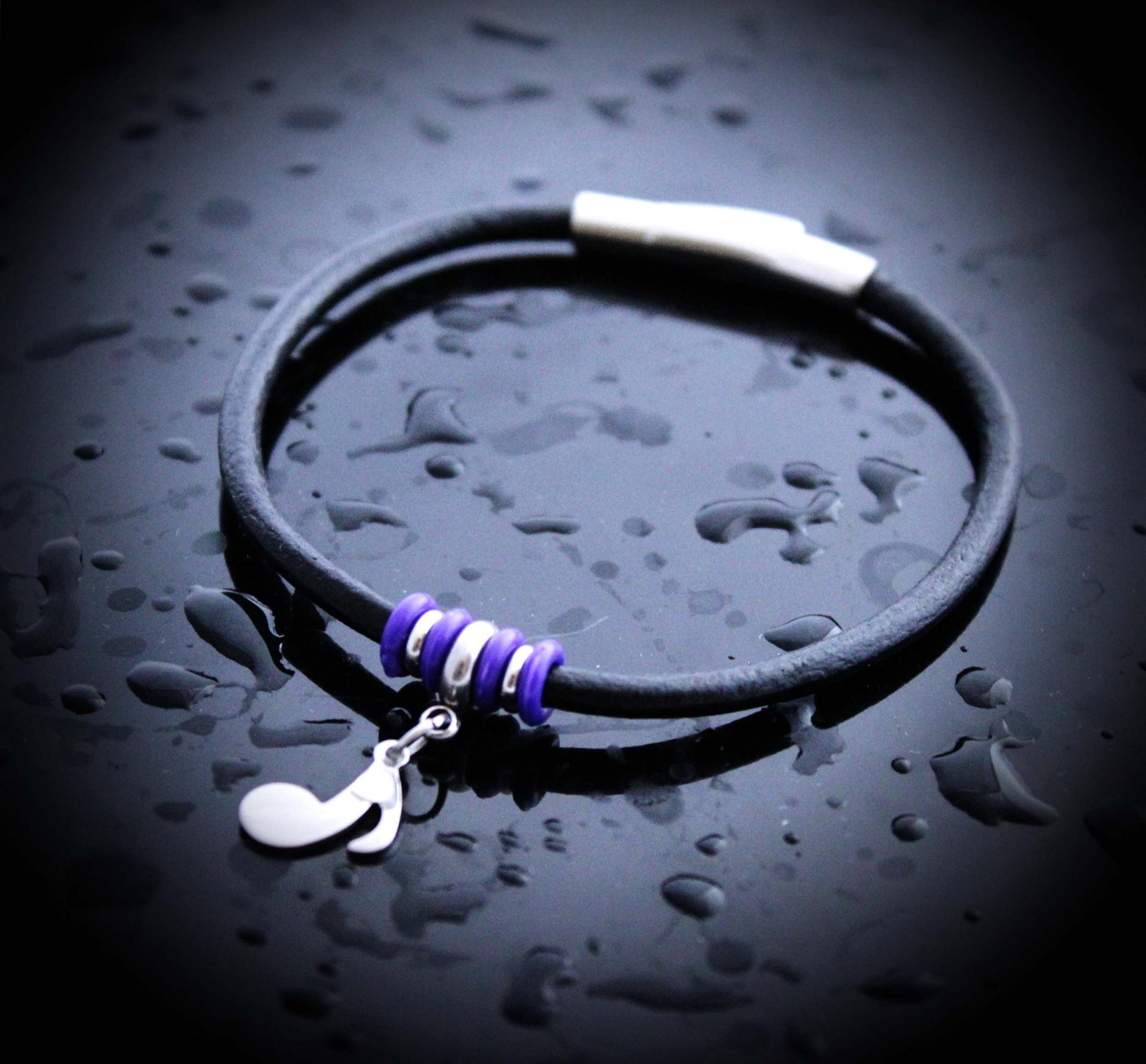 Leather and Steel Music Note Bracelet - Customisable!