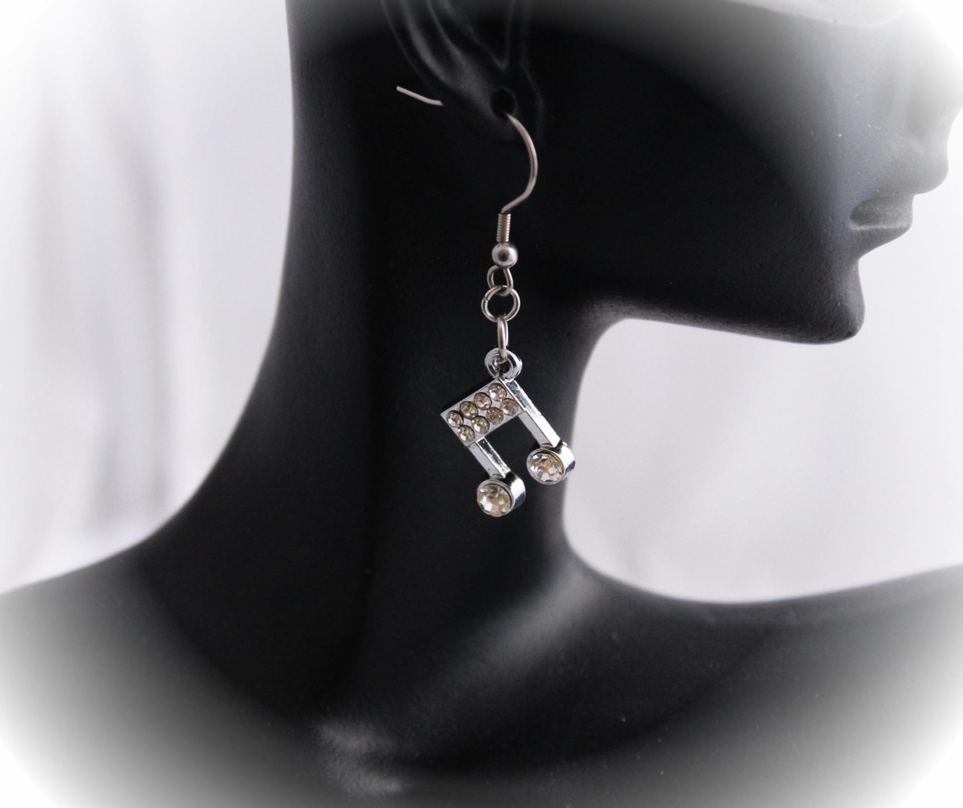 Crystal Music Note Drop Earrings.