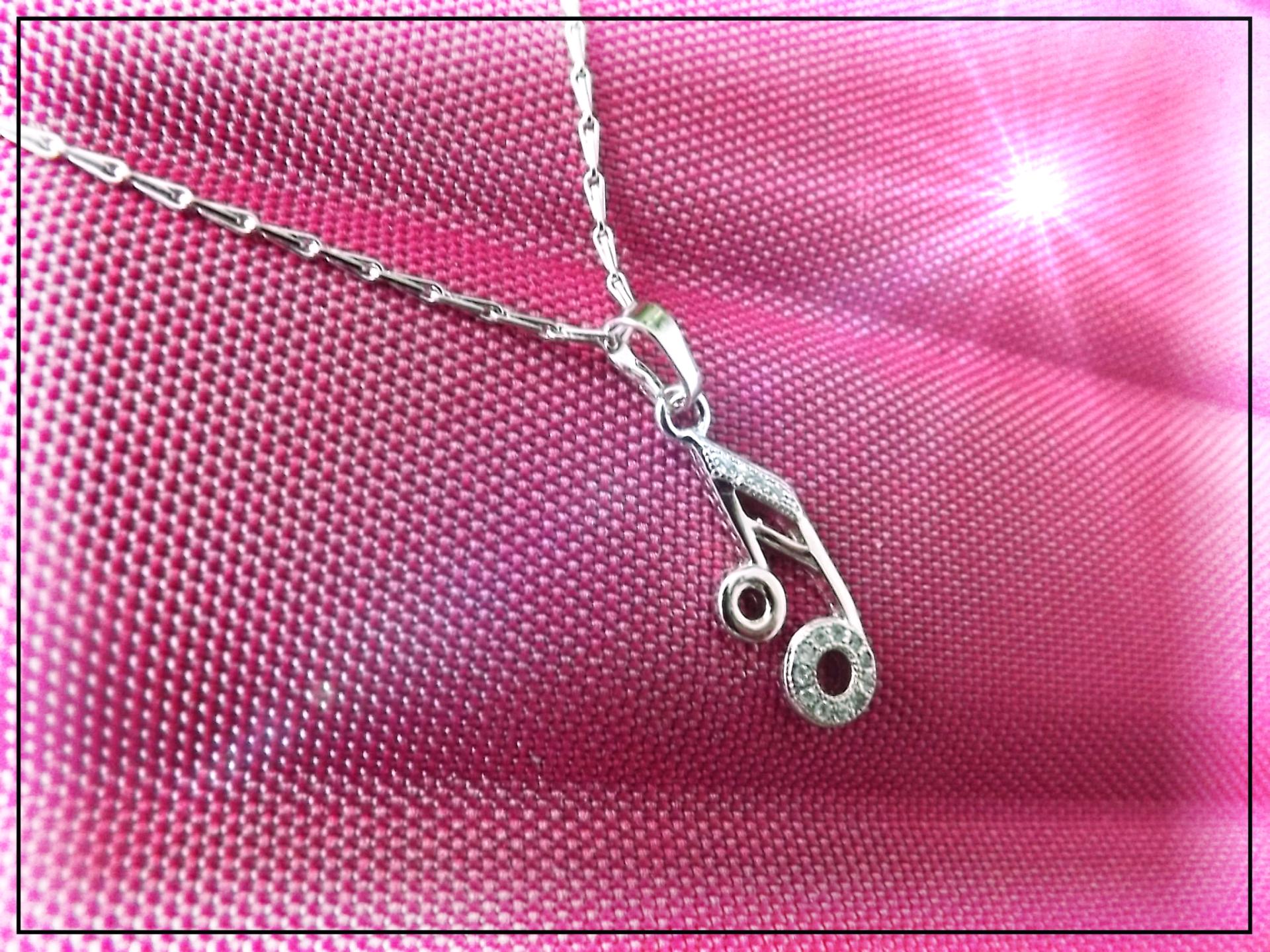 Music Note Charm Necklace with Crystal Stones