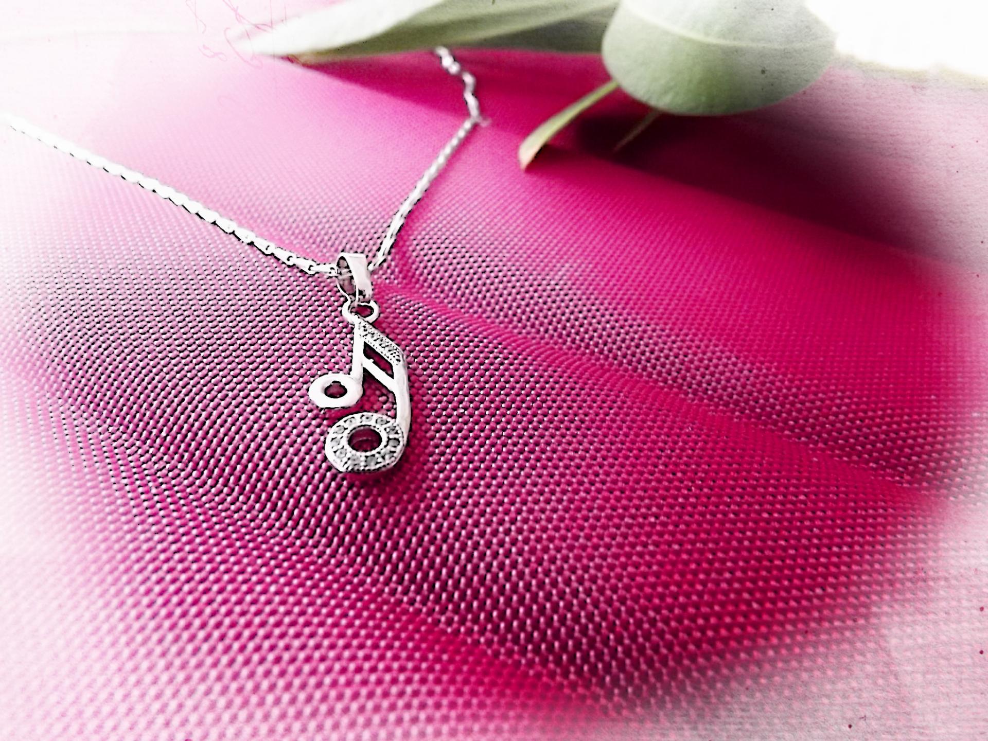 Music Note Charm Necklace with Crystal Stones