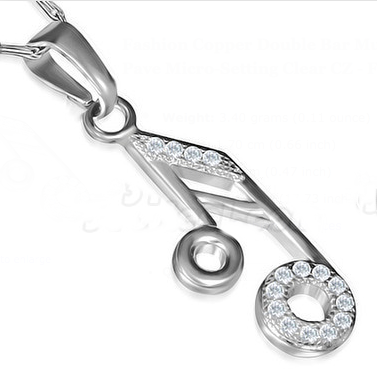 Music Note Charm Necklace with Crystal Stones