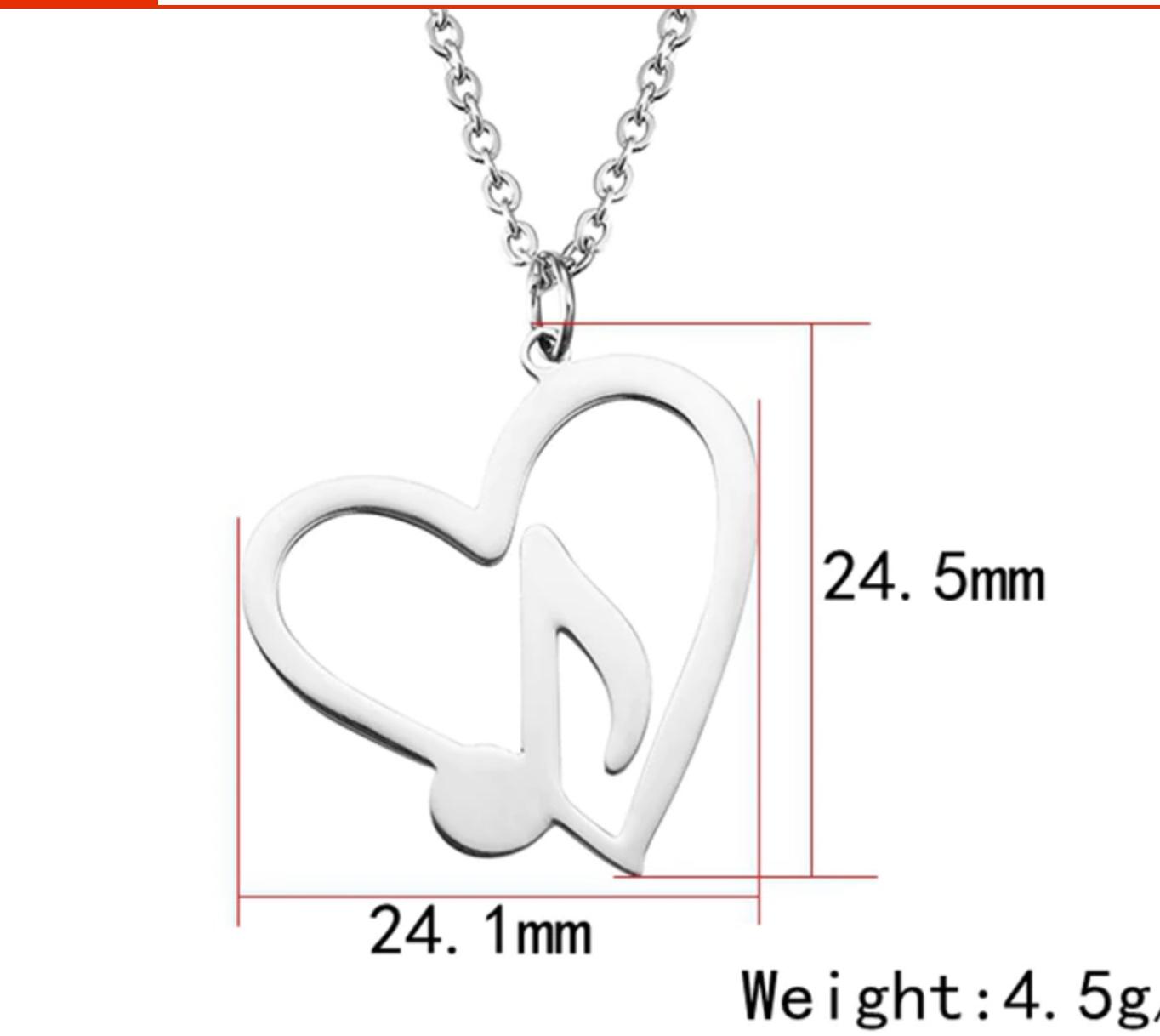 Music Note in Heart Necklace