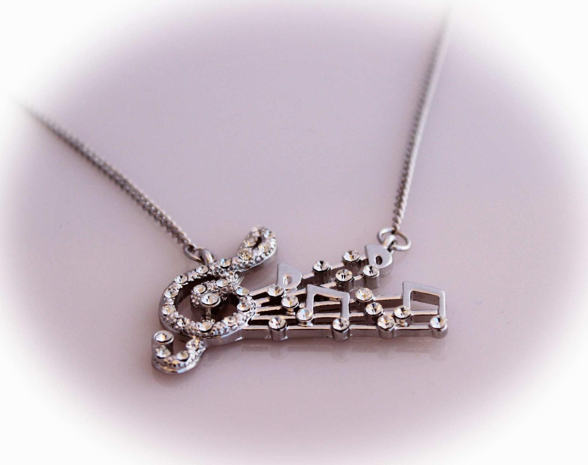 Music Note Necklace With Crystals