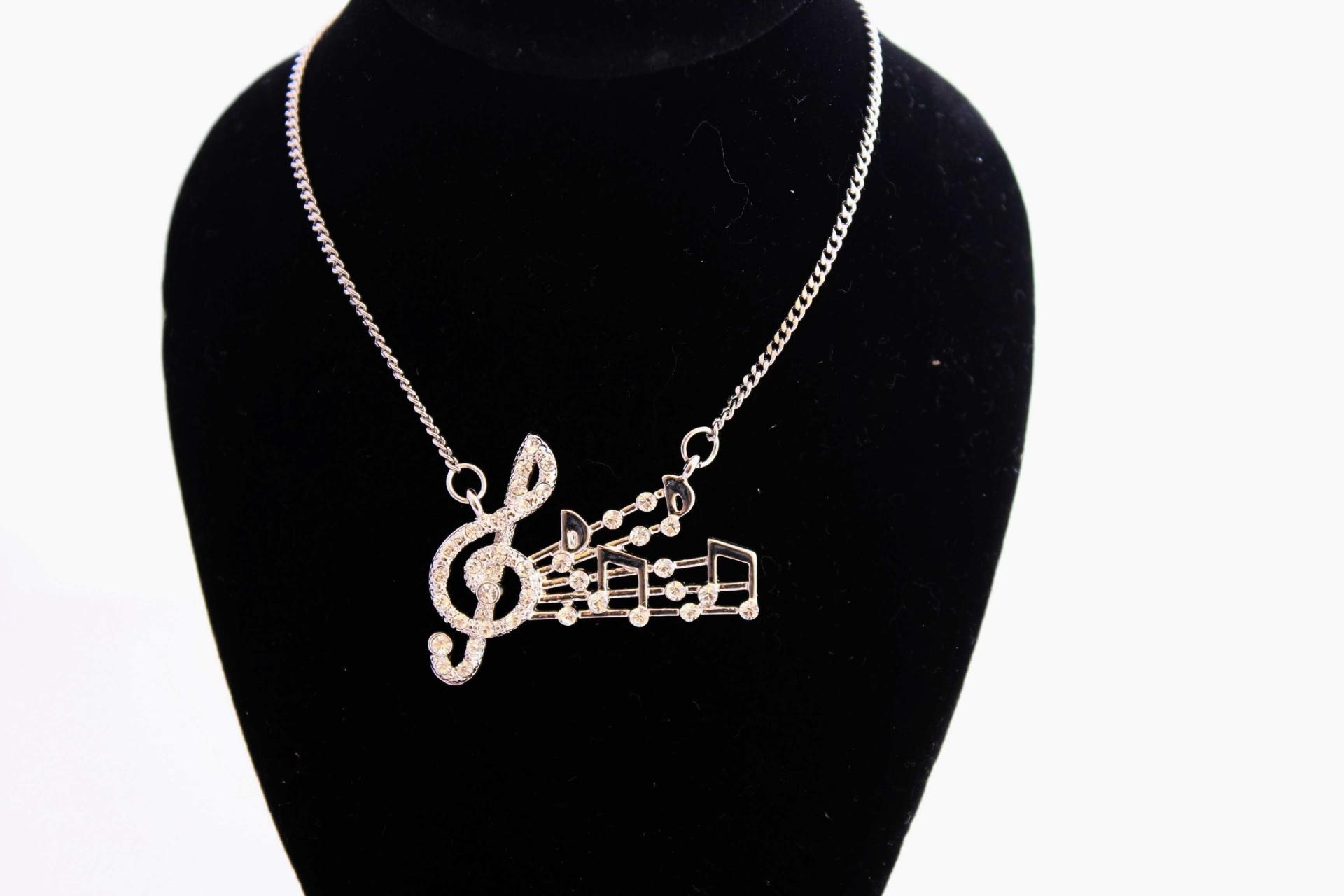 Music Note Necklace With Crystals