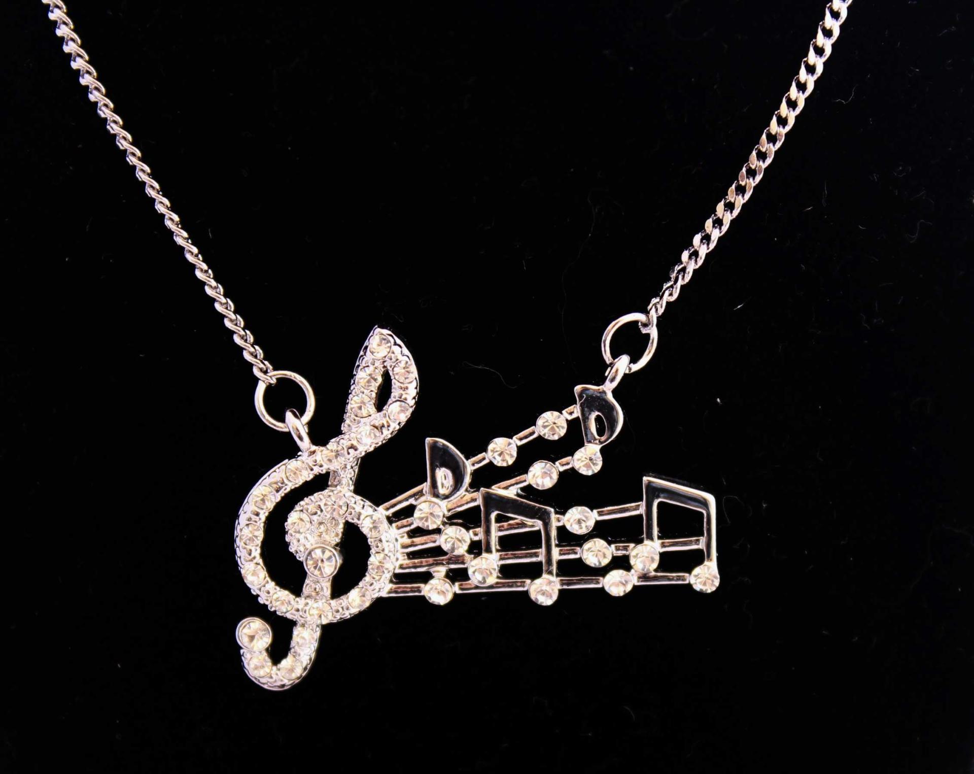 Music Note Necklace With Crystals