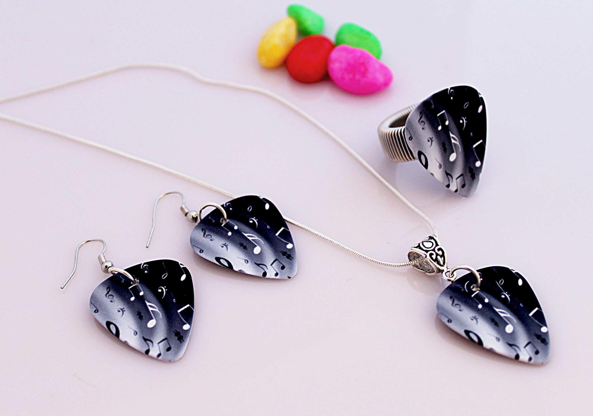 Music Note Guitar Pick Jewellery Set  - "Night & Day Notes" Design