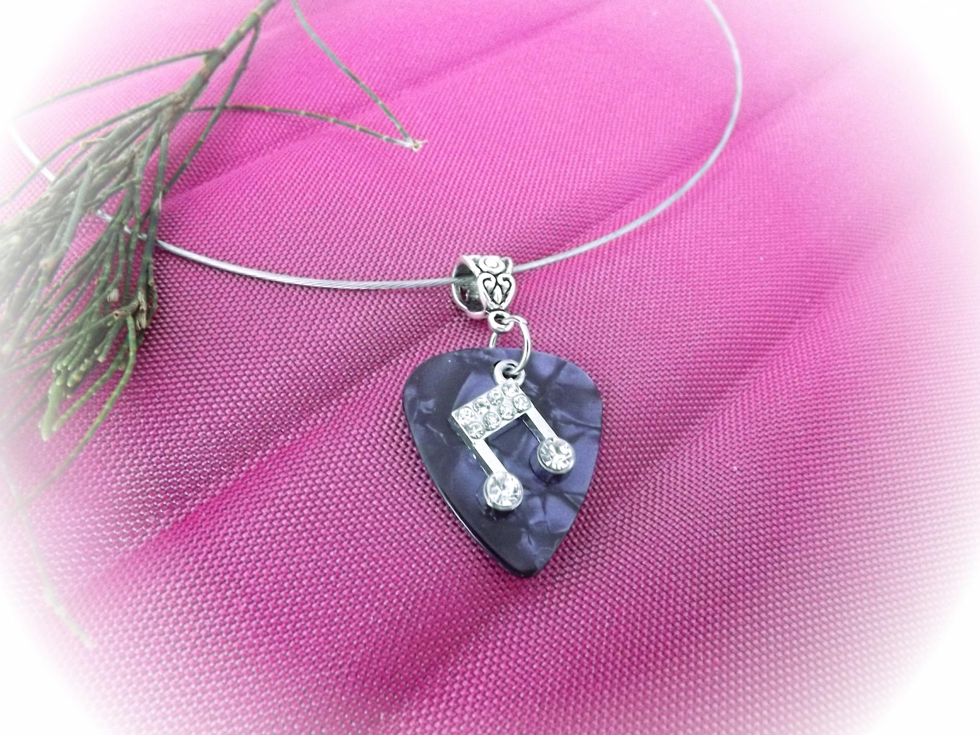 Guitar Pick Necklace with Music Note Charm -Customisable