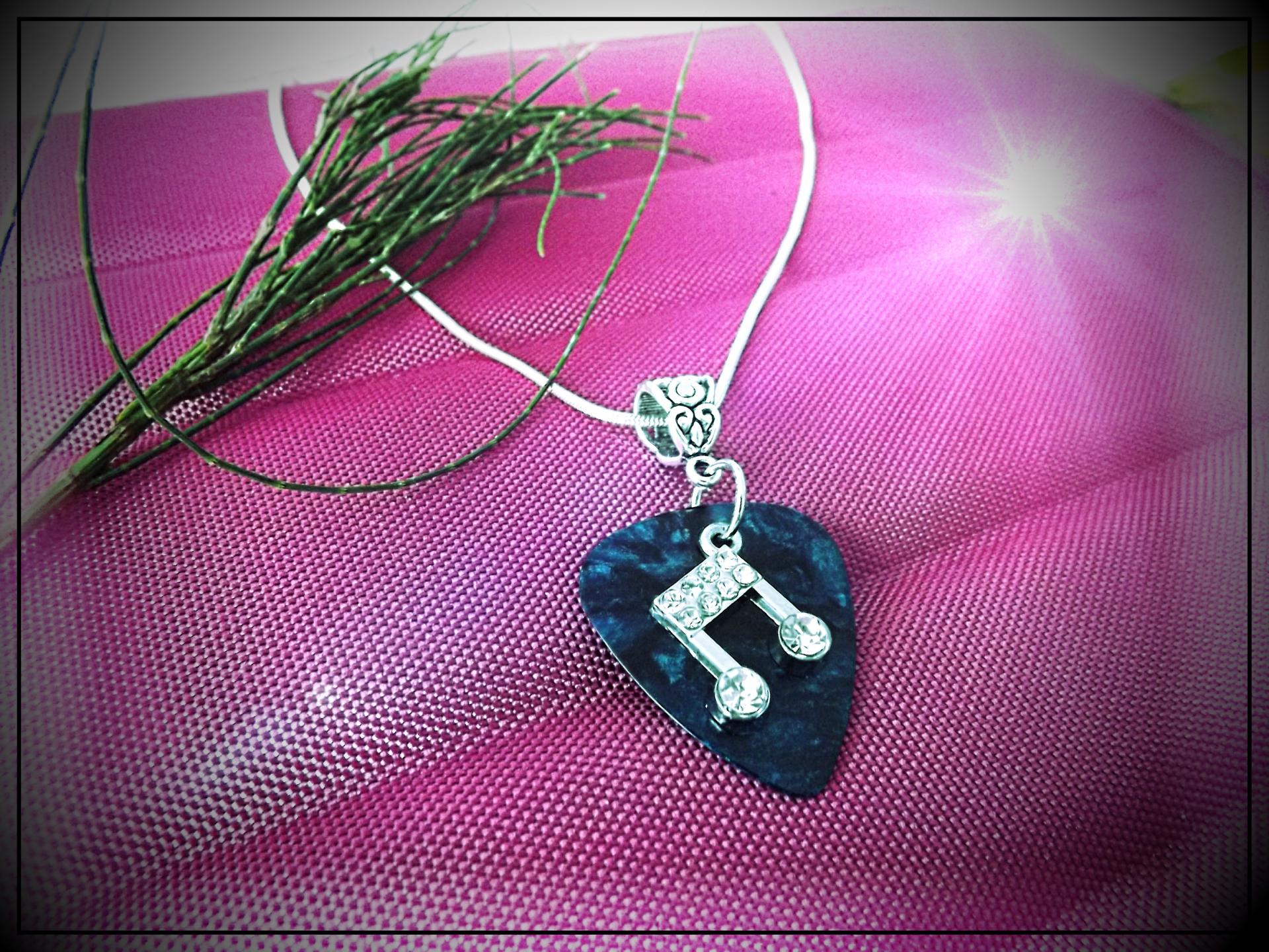 Guitar Pick Necklace with Music Note Charm -Customisable