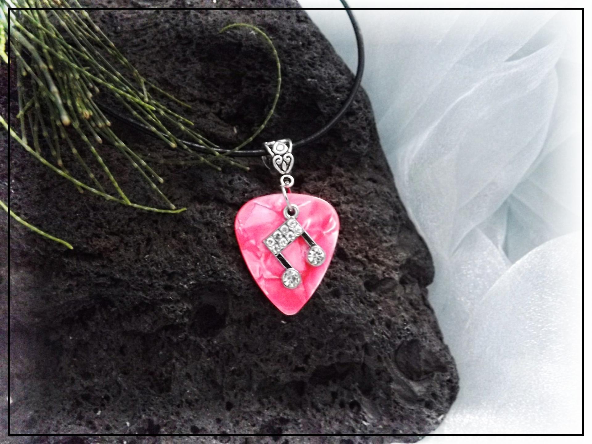 Guitar Pick Necklace with Music Note Charm -Customisable