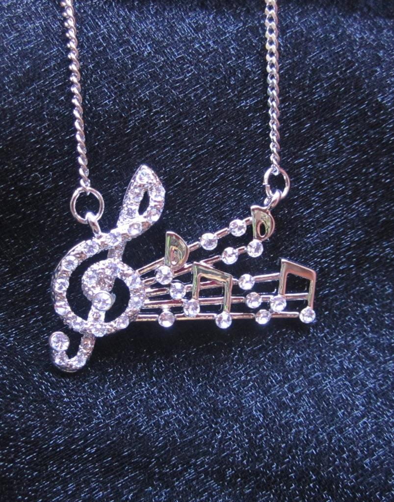 Music Note Necklace With Crystals
