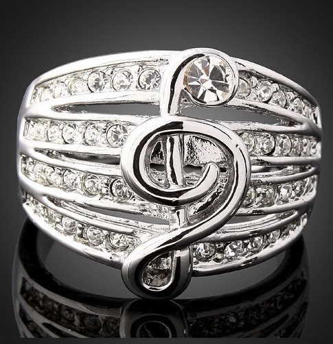 Musical Note Ring with Austria Crystals