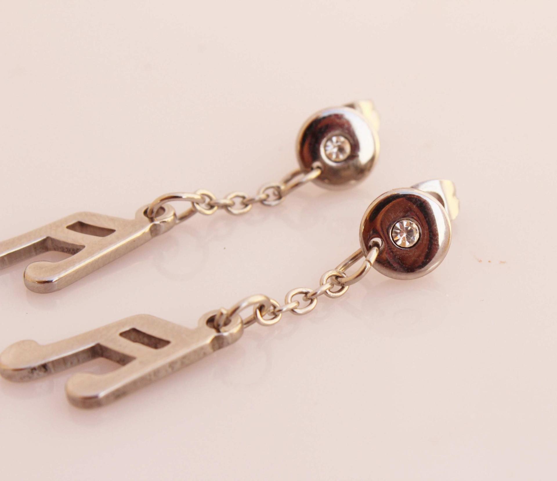 Musical Single Note Bar Long Drop Stud Earrings