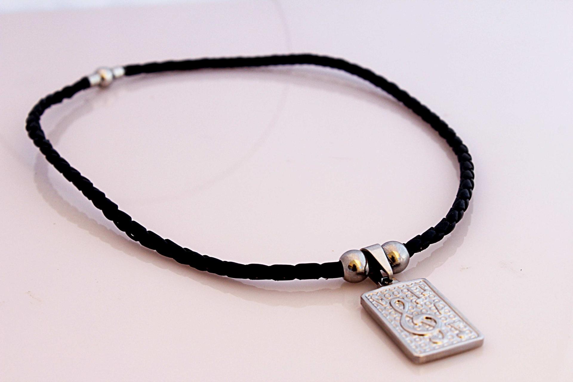 Music Note Tag Choker on Genuine Leather Cord