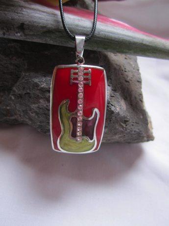 Red Electric Guitar Musical Instrument Pendant  sleek n silver style