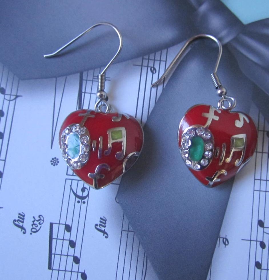 Music Note Red Enamel Earrings