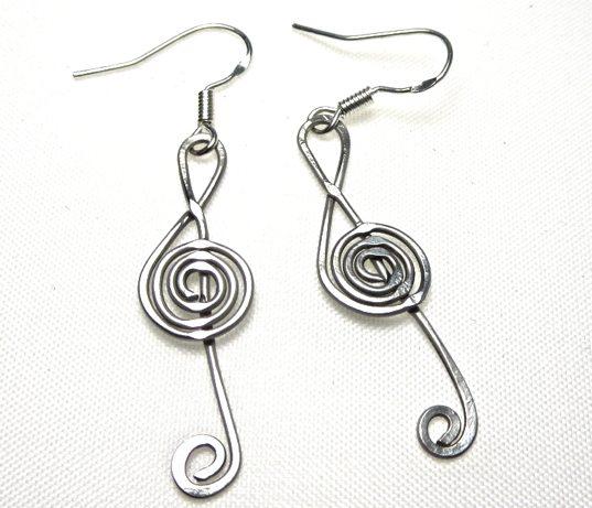 Treble Clef Earrings Hammered & Polished