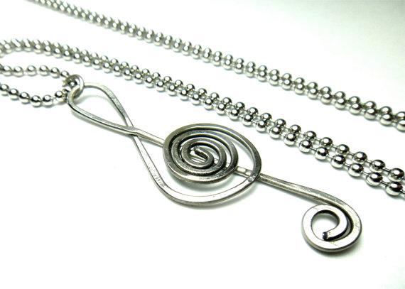 Treble Clef Stainless Steel, wrapped, hammered and polished by hand