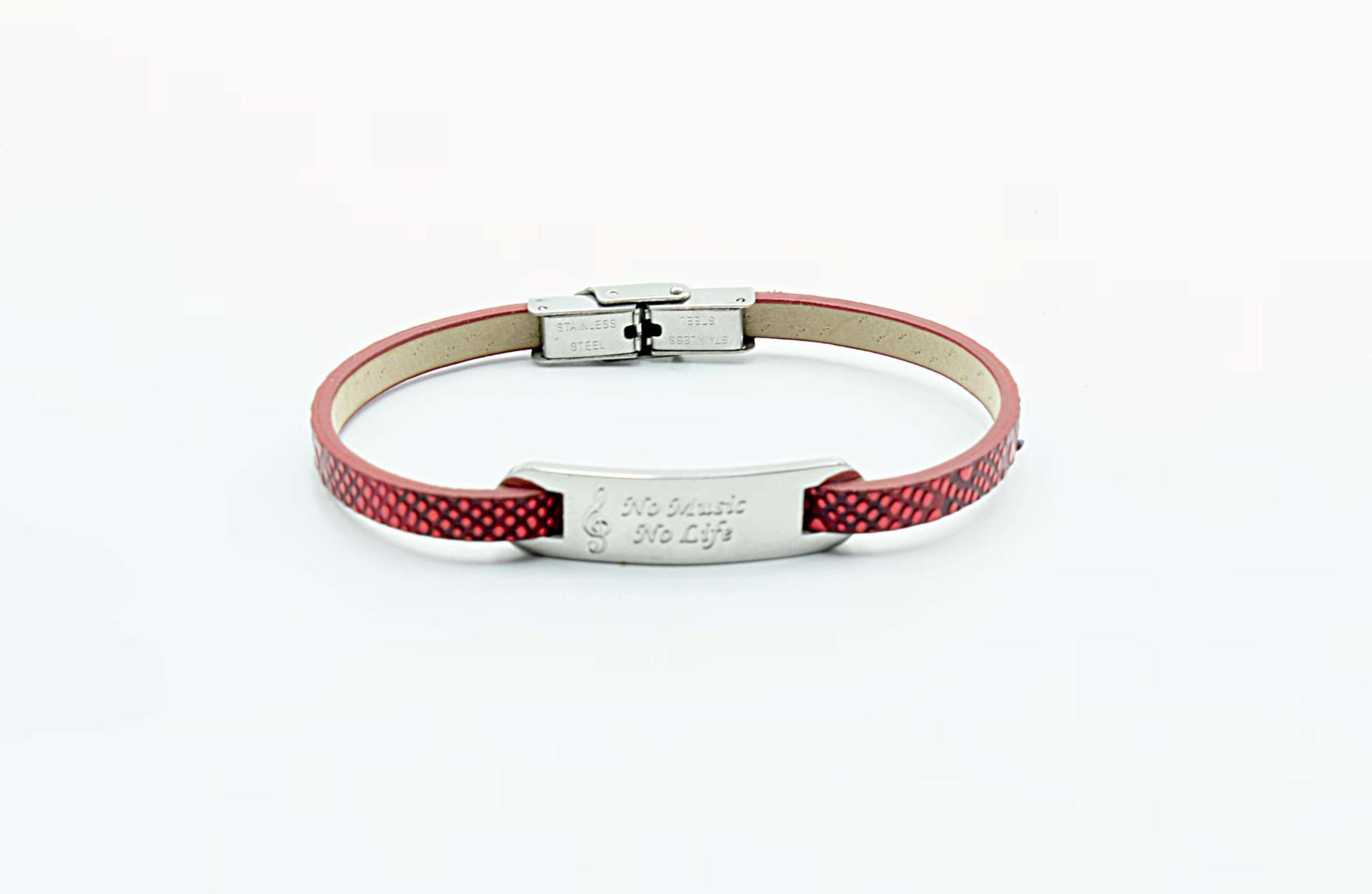Red snakeskin leather music bracelet