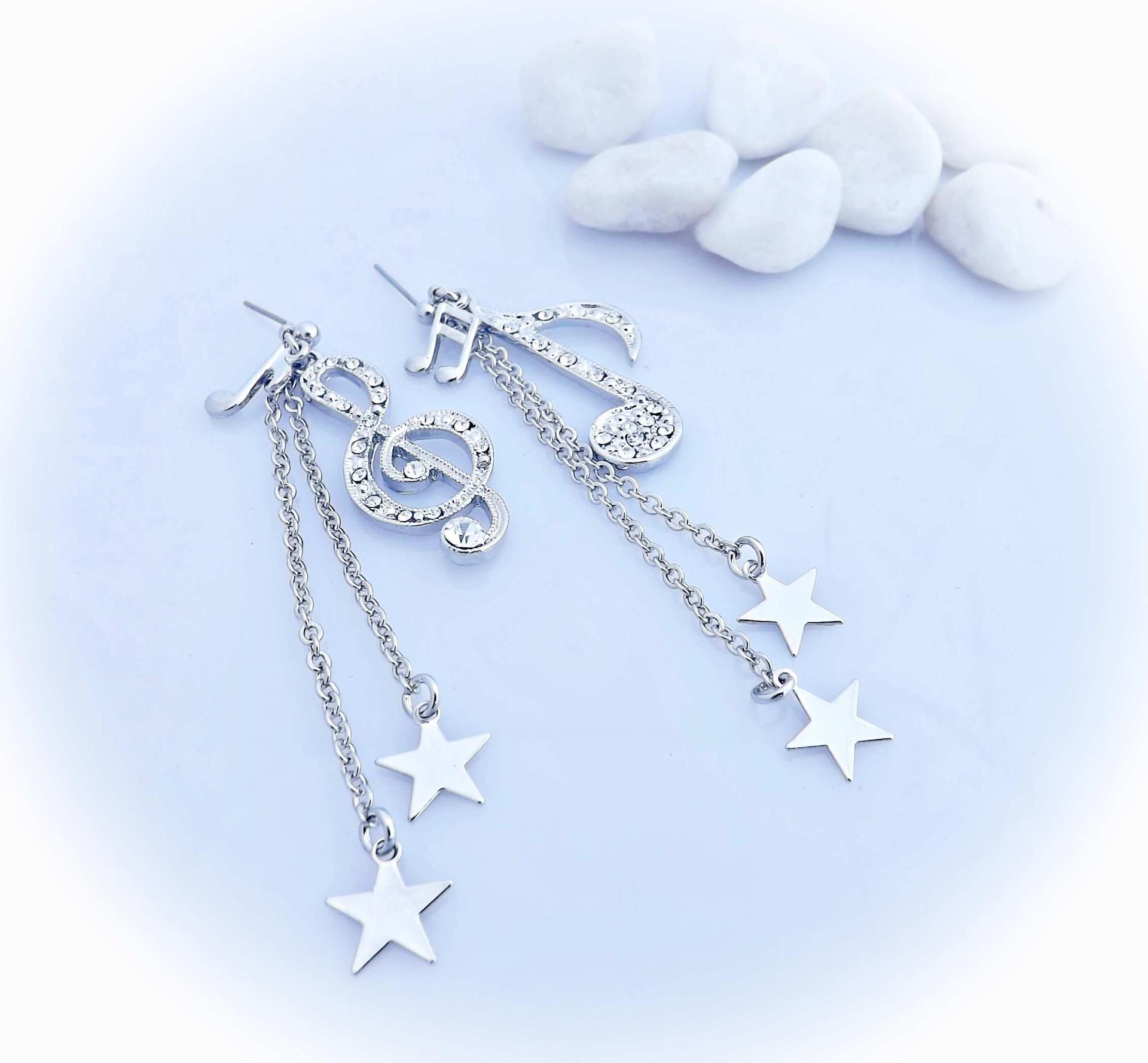 Note and Clef with stars dangle earrings