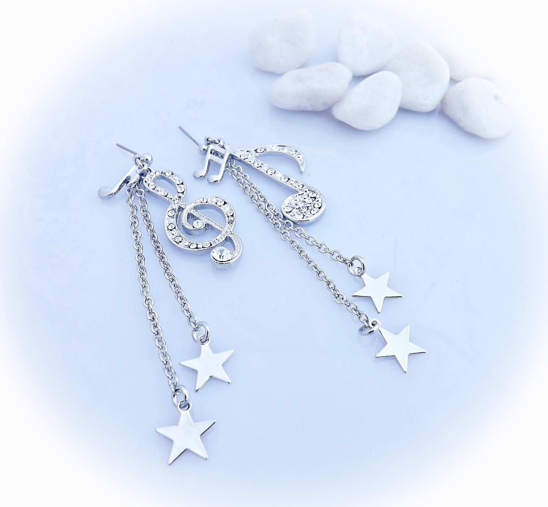 Note and Clef with stars dangle earrings