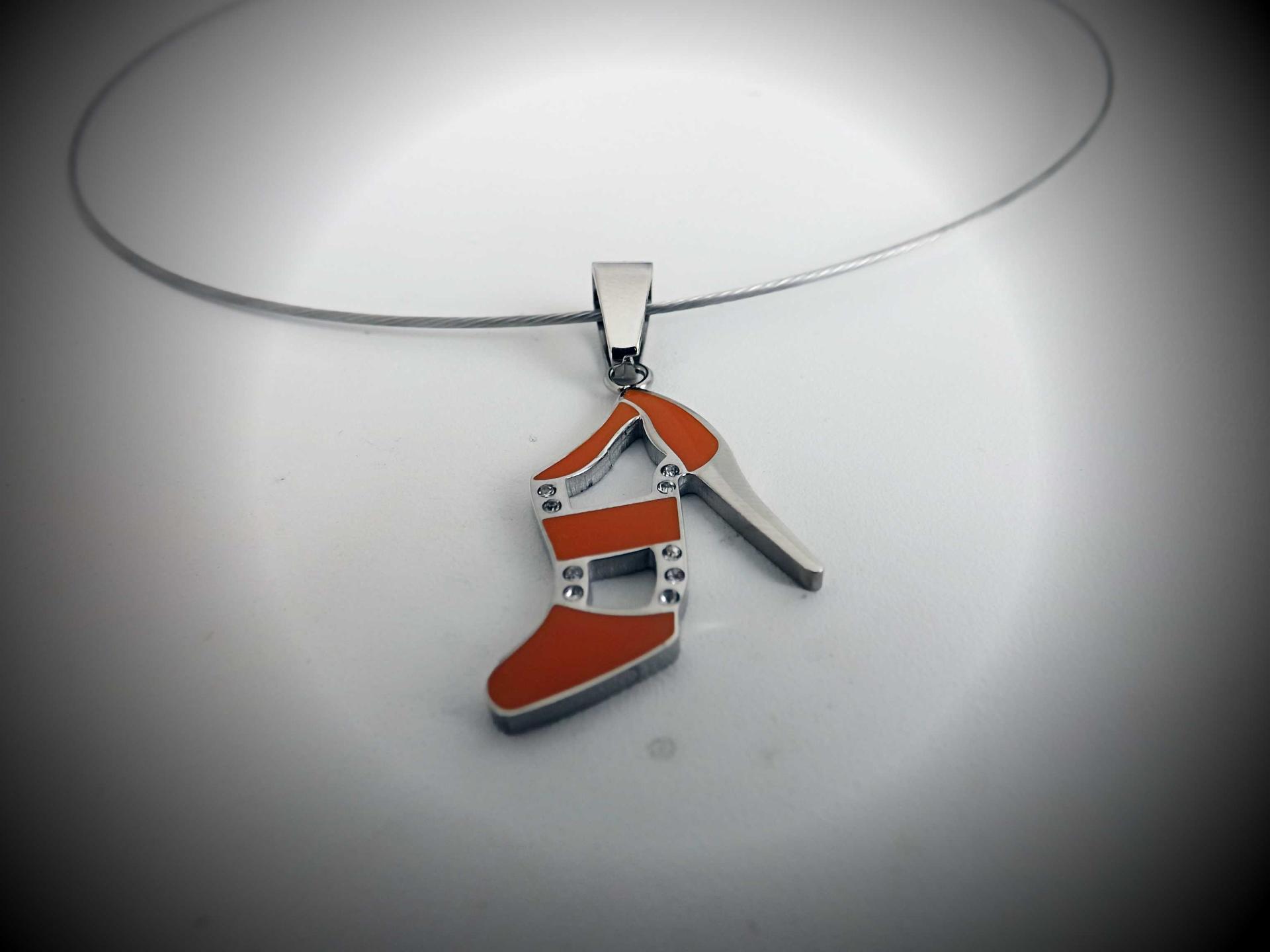 Orange High Heel Lady Shoe Pendant in Enamelled Stainless Steel