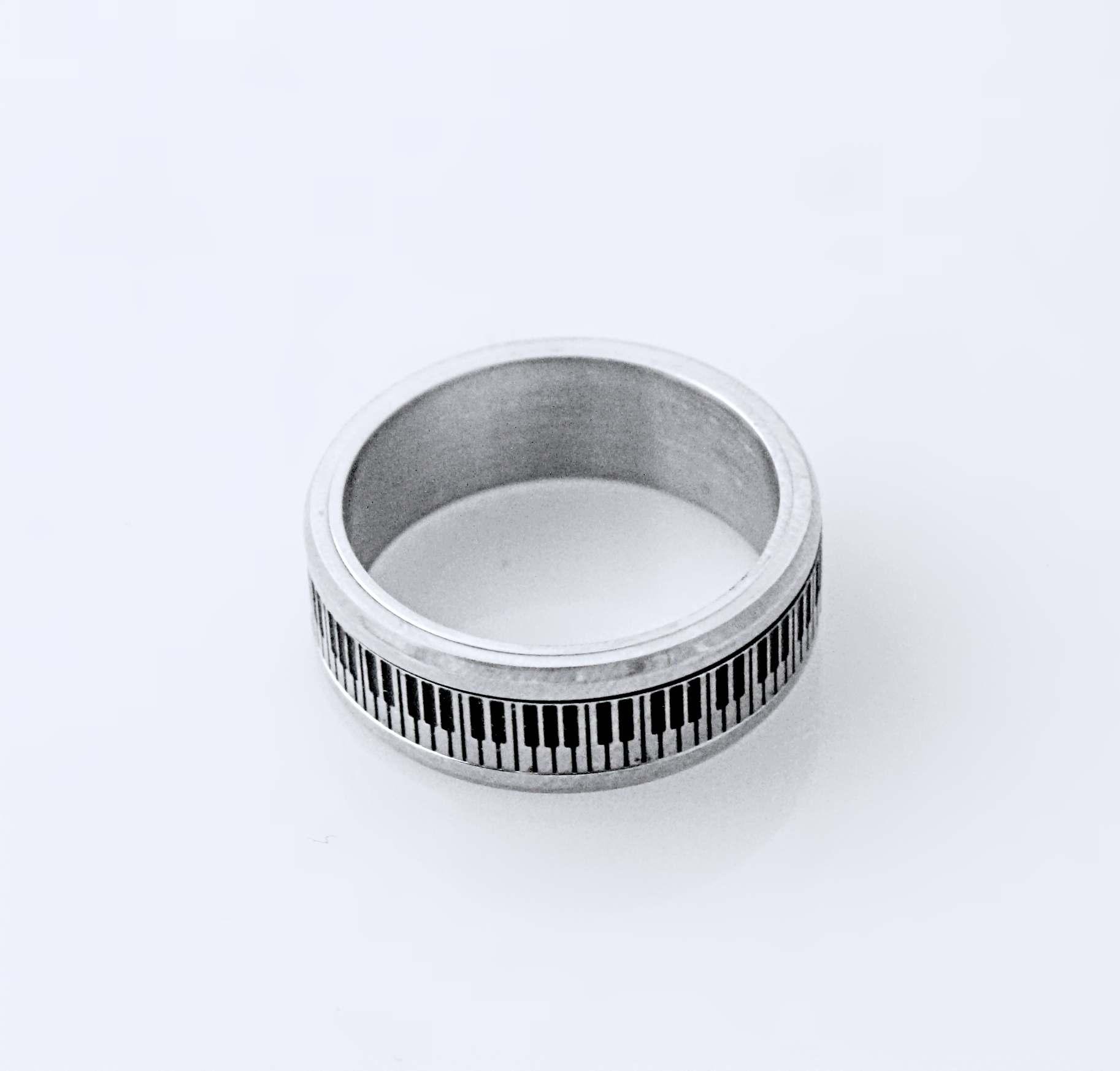 Piano Note Stainless Steel Ring With Spin Design