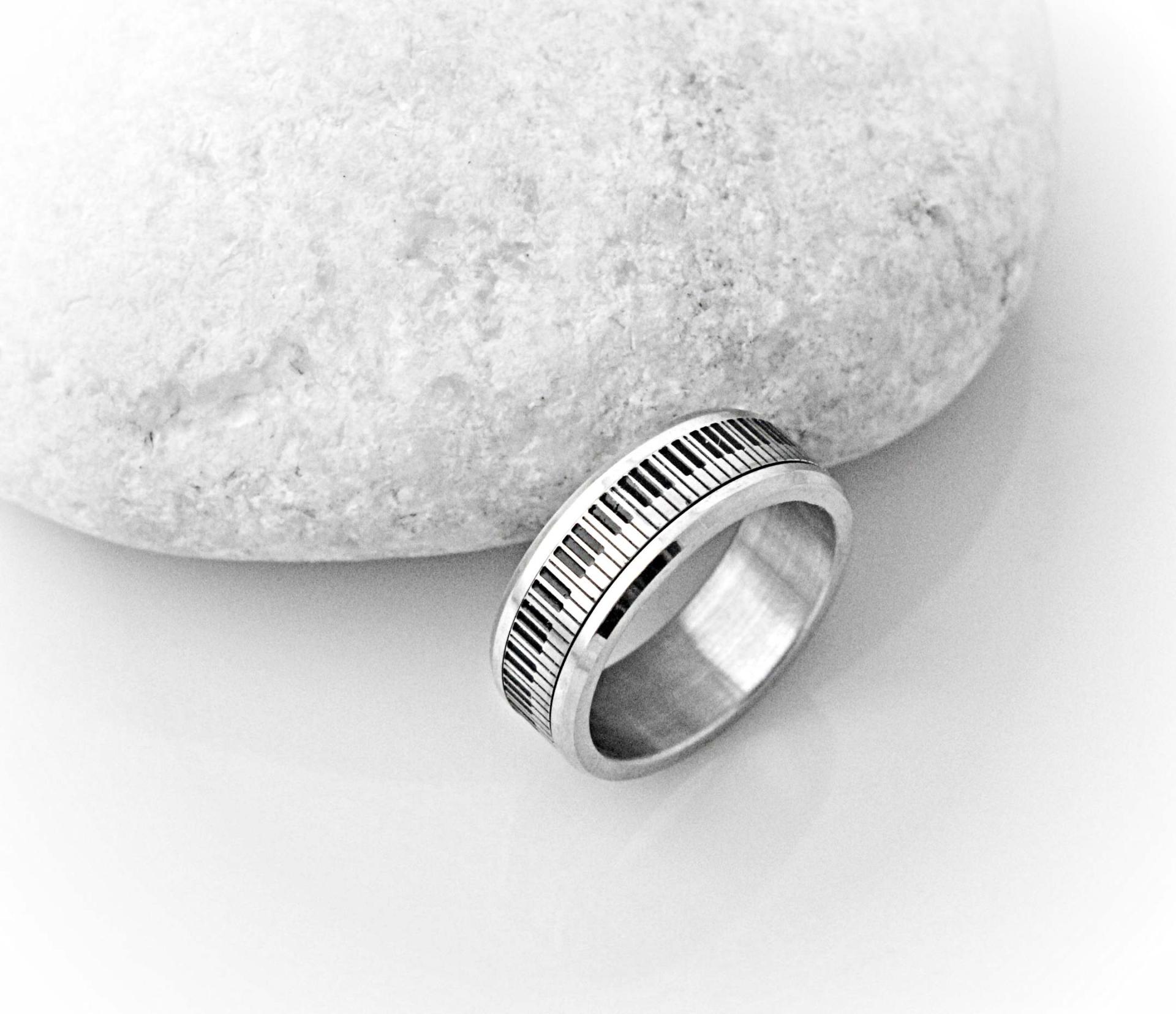 Piano Note Stainless Steel Ring With Spin Design