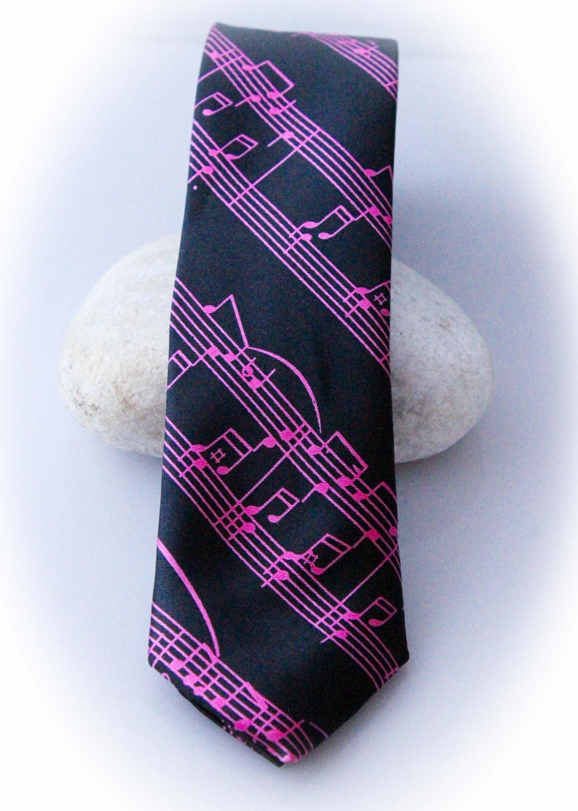 Music Note Score Tie Pink & Black