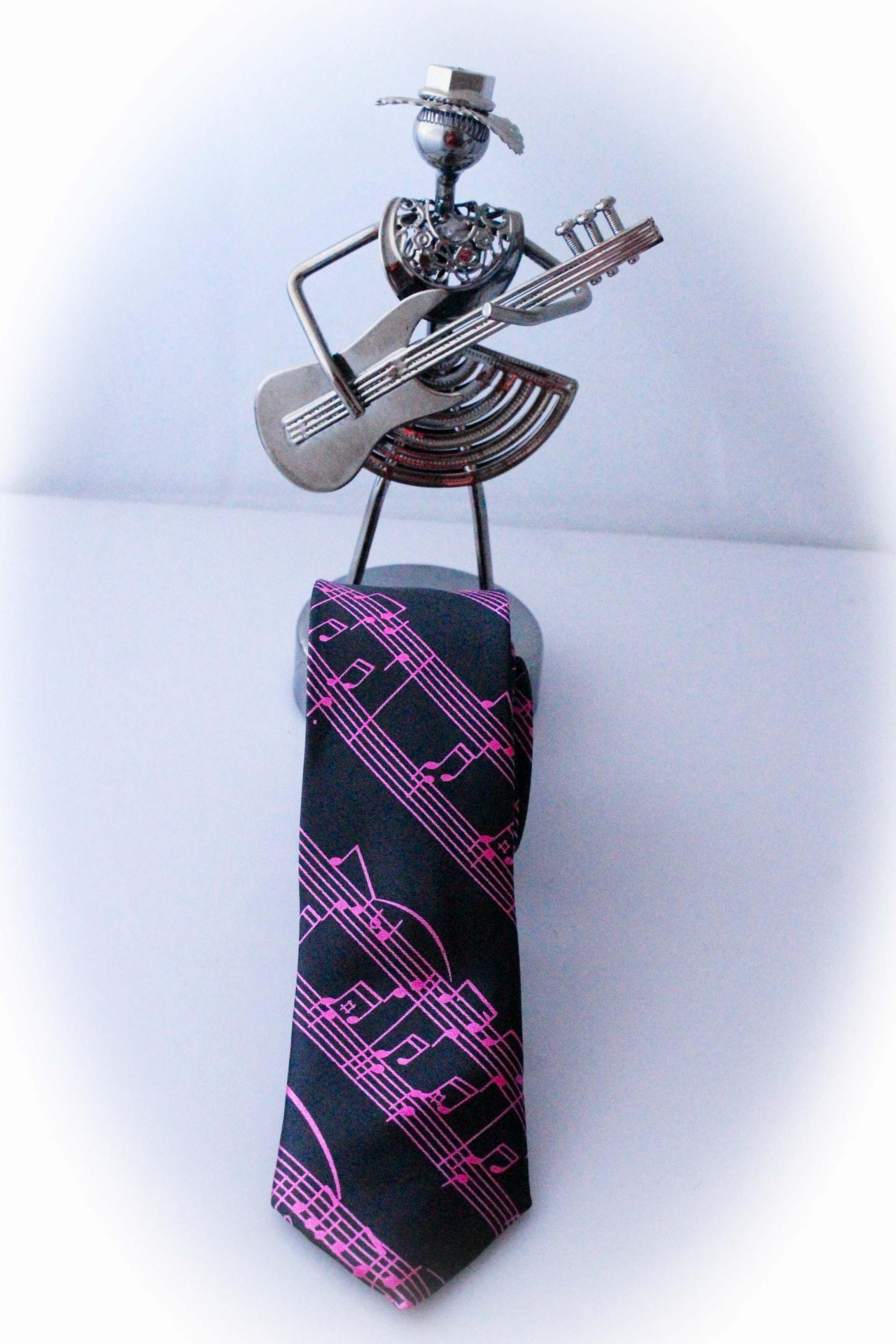 Music Note Score Tie Pink & Black