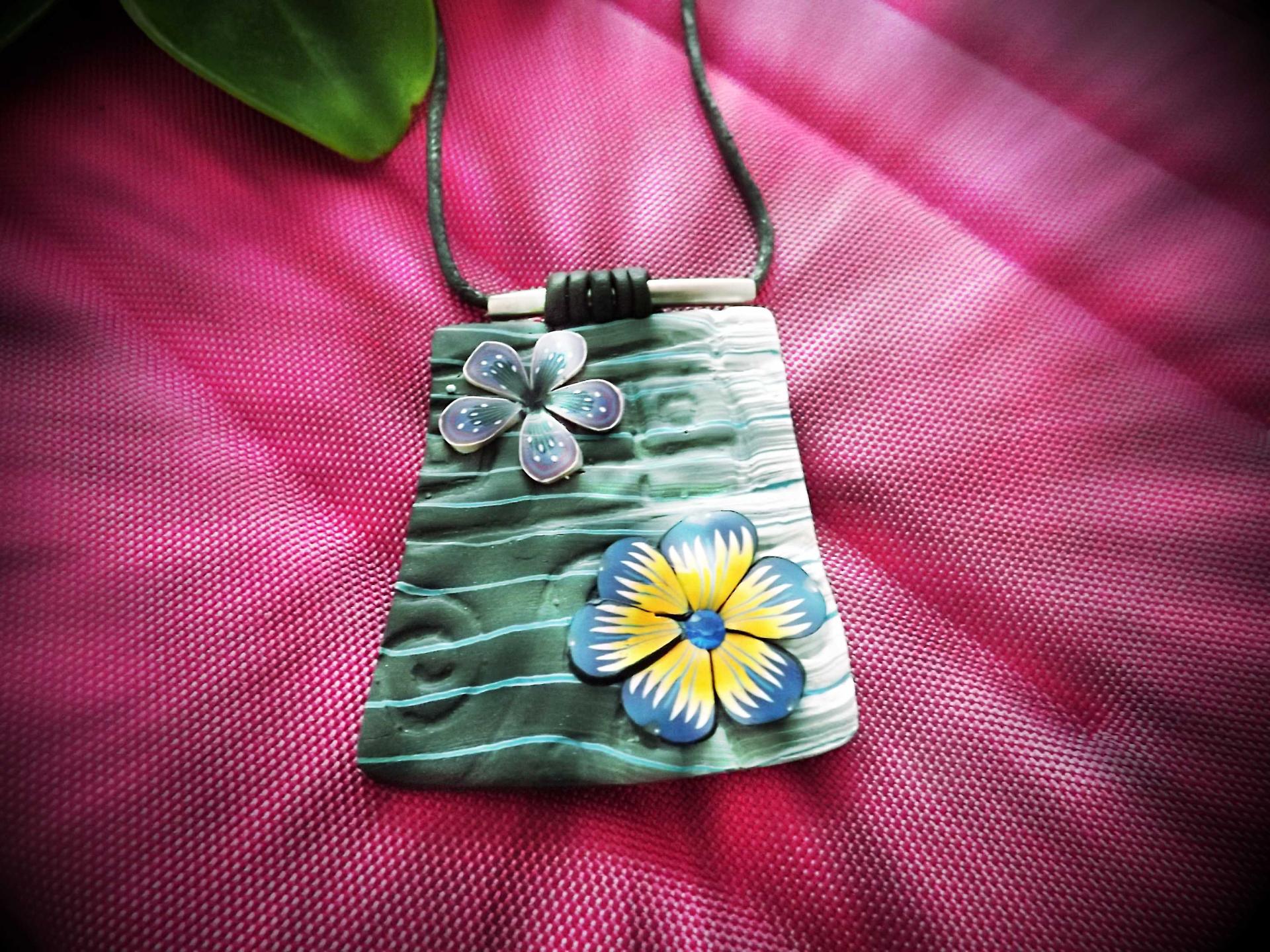 Polymer Clay Colorful Flower Tag Necklace