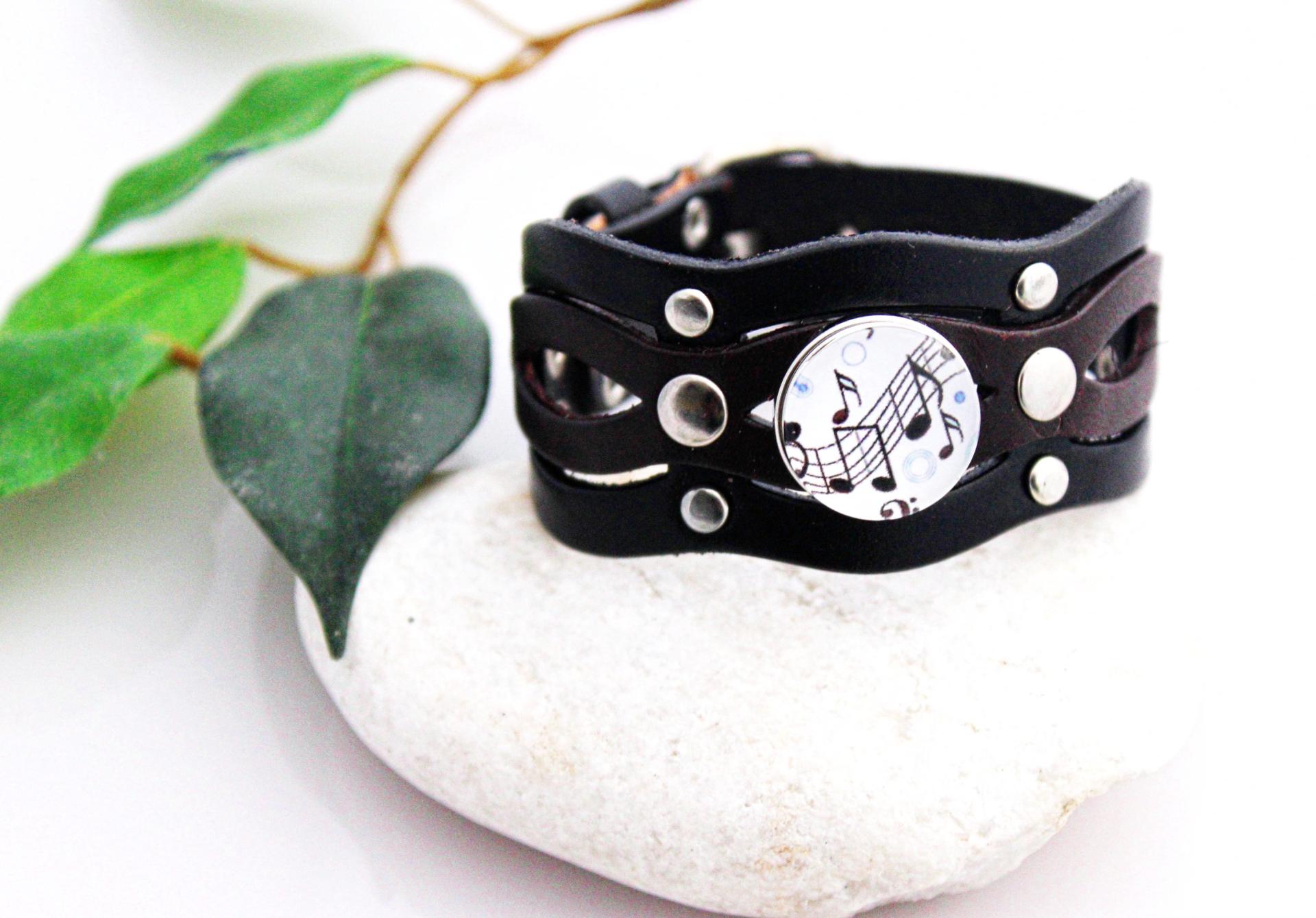 Leather Punk Bracelet With Music Snap Buttons