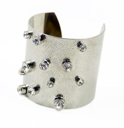 Punky Gladiator Style Cuff Bangle with Crystals