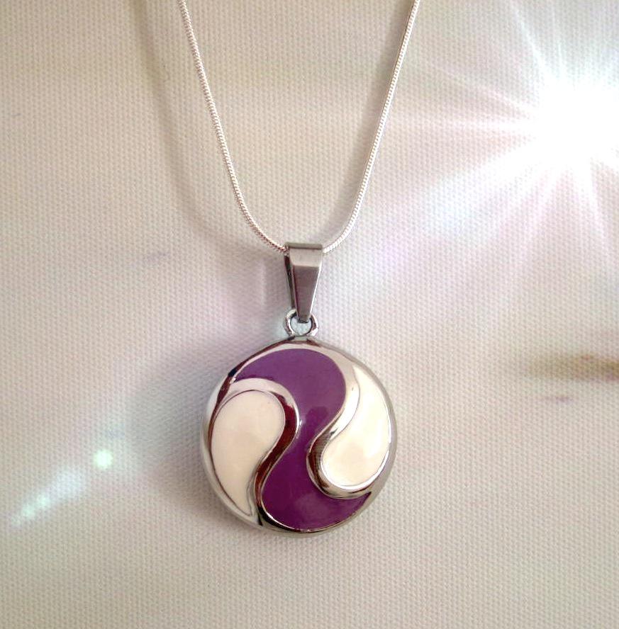 Purple and White Circle Charm Pendant