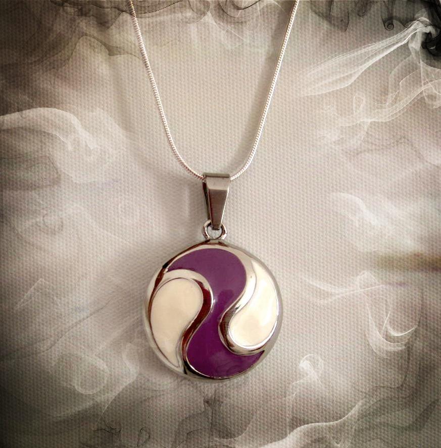 Purple and White Circle Charm Pendant