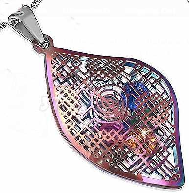 Stainless Steel 2-tone Rainbow Anodized Filigree Oval Pendant