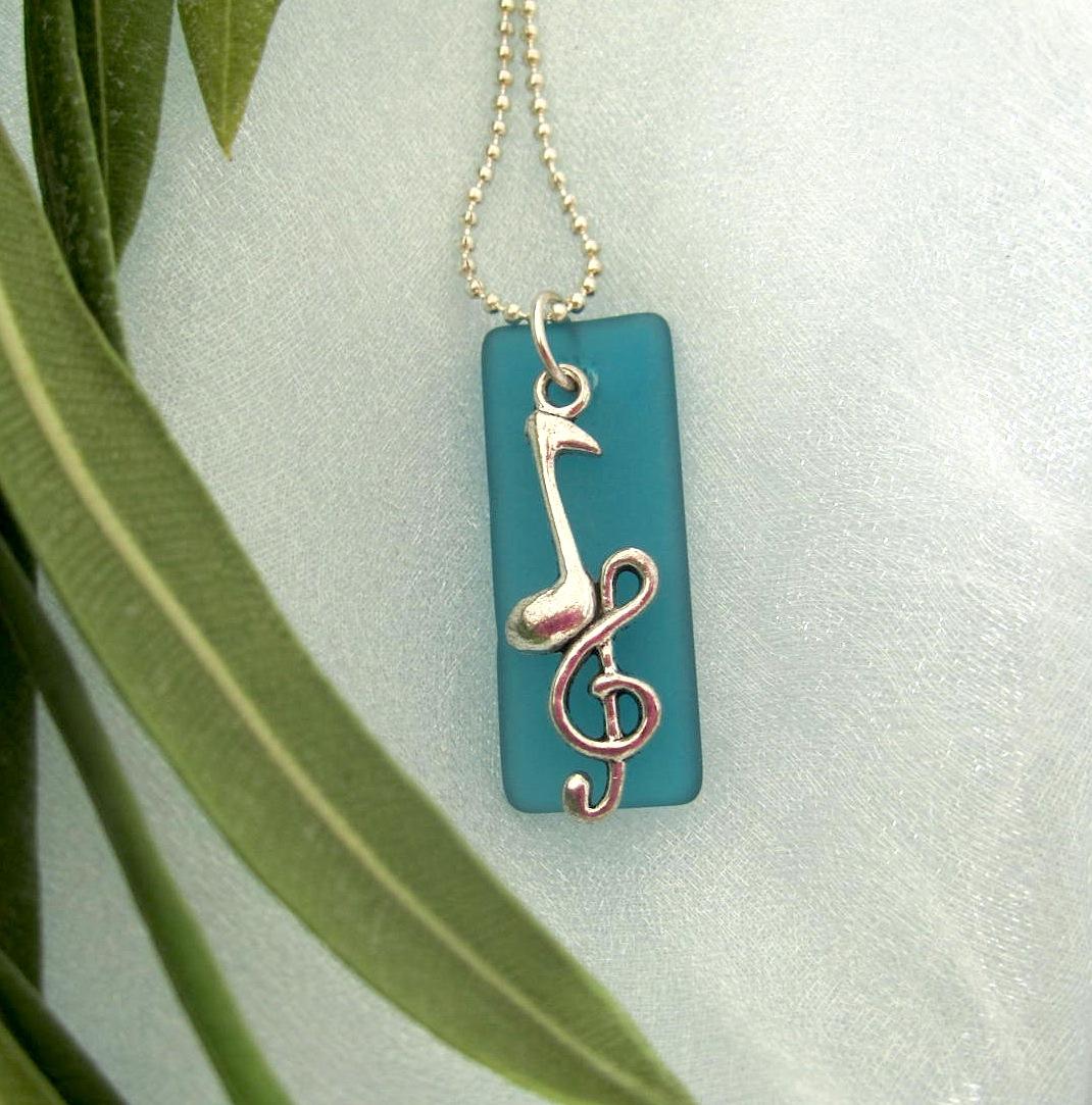 Recycled Glass Pendant with Music Note & Clef