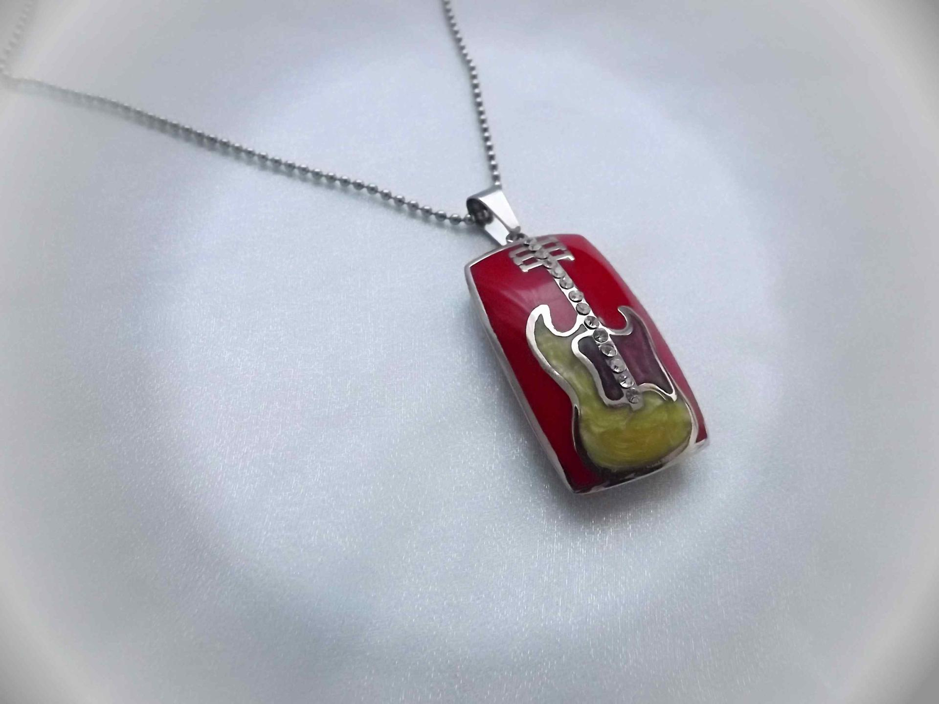 Red Electric Guitar Musical Instrument Pendant