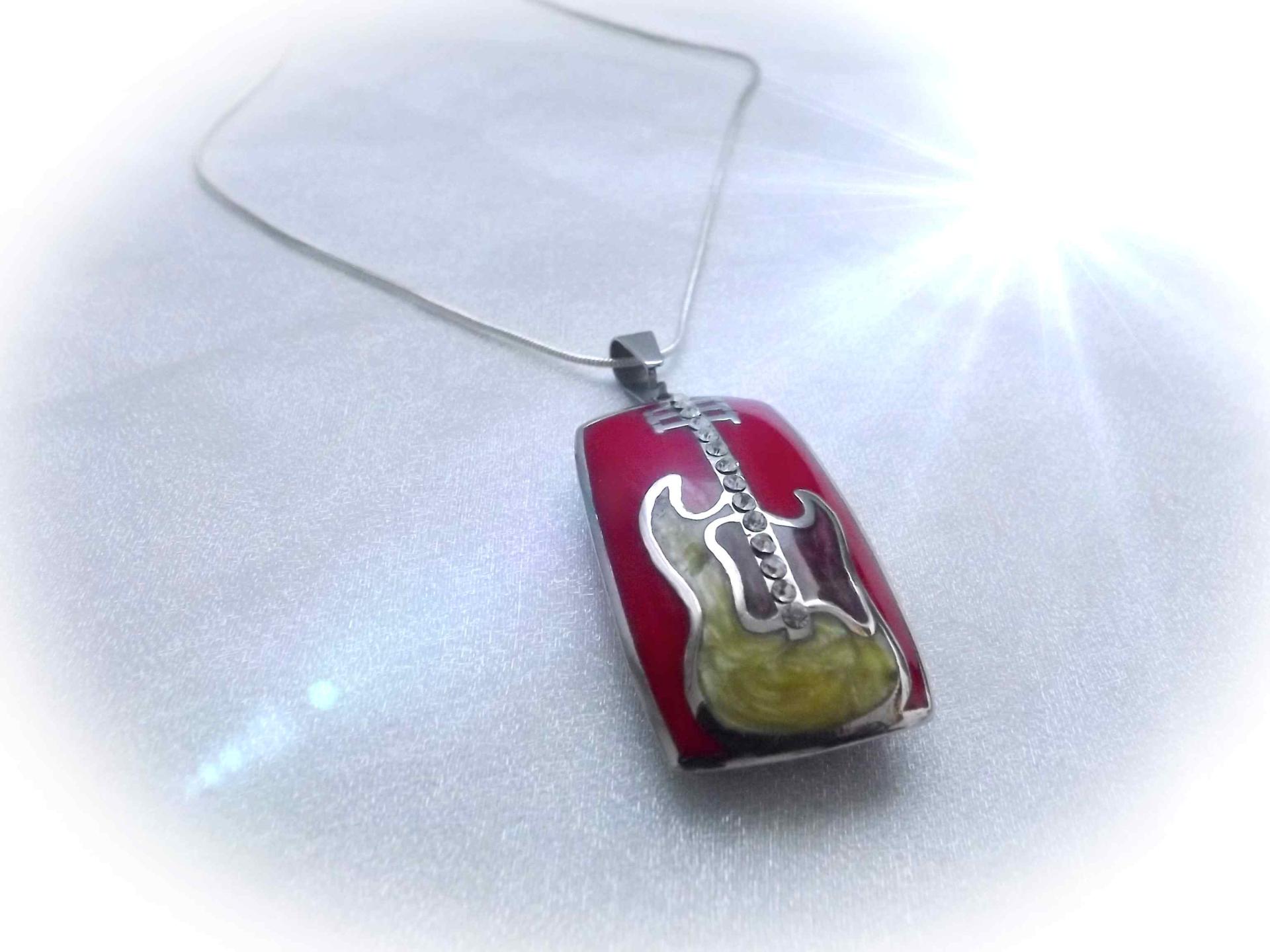 Red Electric Guitar Musical Instrument Pendant